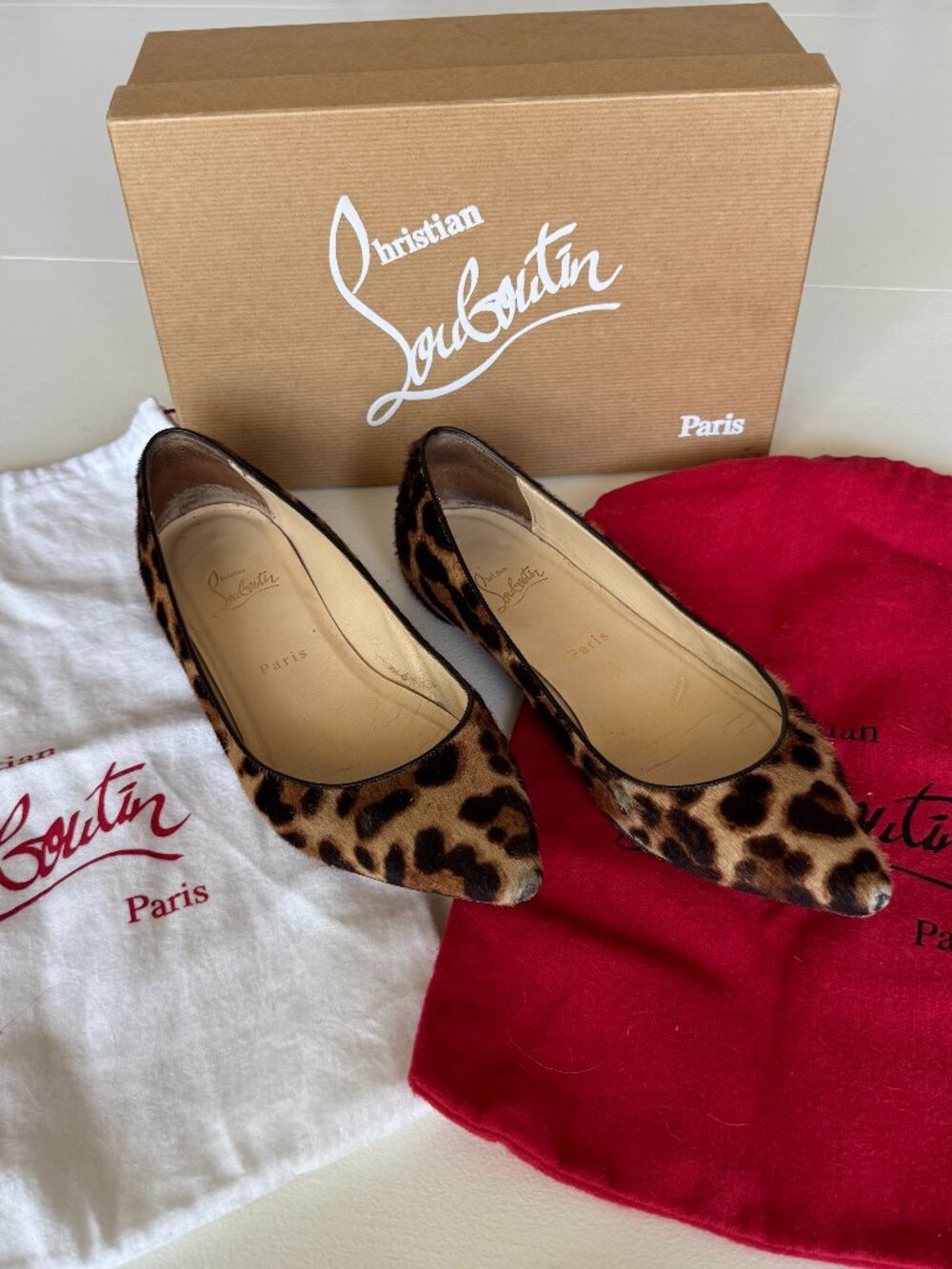 Christian Louboutin Pigalle Pony Leopard Flats Shoes Size EU 39/US 8.5 Calf Hair